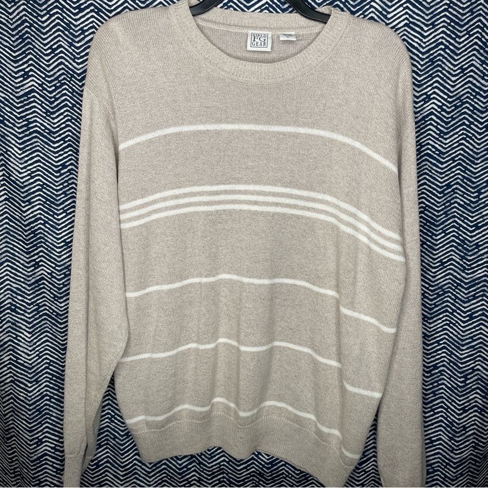 Men's Beige and White Crewneck Sweater